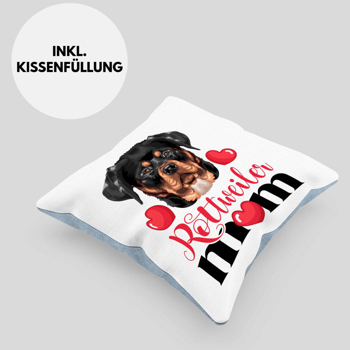 Rottweiler Besitzer Mom Mama Kissen mit Füllung 40x40 Geschenk Lustiger Spruch Geschenkidee Rottweiler Besitzerin (Grau) Blau Trendation