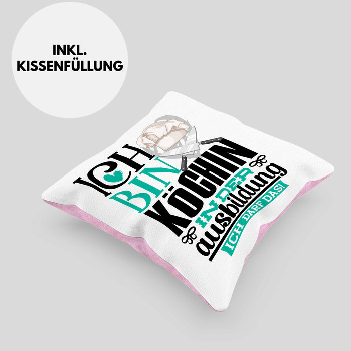 Köchin Ausbildung Start Geschenk Kissen mit Füllung 40x40 Ich Bin Köchin In Der Ausbildung Ich Darf Das Geschenkidee (Grau) Rosa Trendation