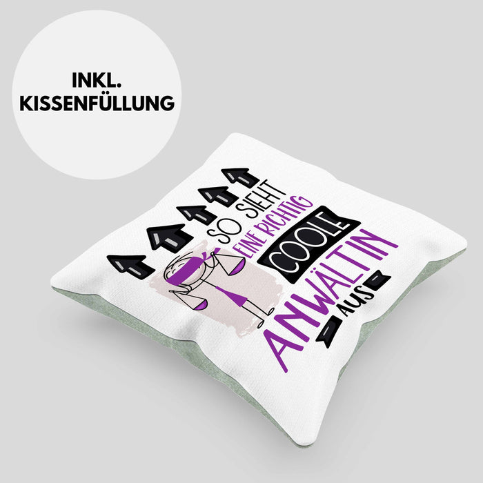 Anwältin Geschenk Kissen mit Füllung 40x40 Lustig Geschenkidee für Anwältin Geburtstag So Sieht Eine Richtig Coole Anwältin Aus Frauen Spruch (Grau) Grün Trendation