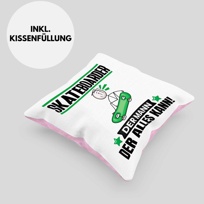 Skateboarder Kissen mit Füllung 40x40 Geschenk für Skateboarder Der Mann Der Alles Kann Geschenkidee zum Geburtstag (Grau) Rosa Trendation
