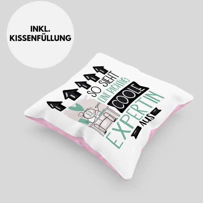 Expertin Geschenk Kissen mit Füllung 40x40 Lustig Geschenkidee für Expertin Geburtstag So Sieht Eine Richtig Coole Expertin Aus Frauen Spruch (Grau) Rosa Trendation