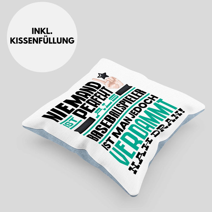 Baseballspieler Geschenk Kissen mit Füllung 40x40 Lustige Geschenkidee für Baseballspieler Geburtstag Niemand Ist Perfekt Aber Als Baseballspieler Ist Man Nah Dran (Grau) Blau Trendation