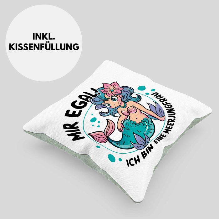 Meerjungfrau Geschenk Kissen mit Füllung 40x40 für Mädchen Nymphe Nixe Grafik Mir Egal Ich Bin Eine Meerjungfrau (Grau) Grün Trendation