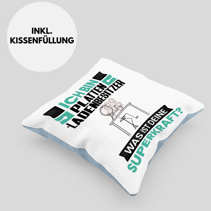 Plattenladenbesitzer Kissen mit Füllung 40x40 Geschenk für Plattenladenbesitzer Geburtstag Lustiger Spruch Was Ist Deine Superkraft (Grau) Blau Trendation