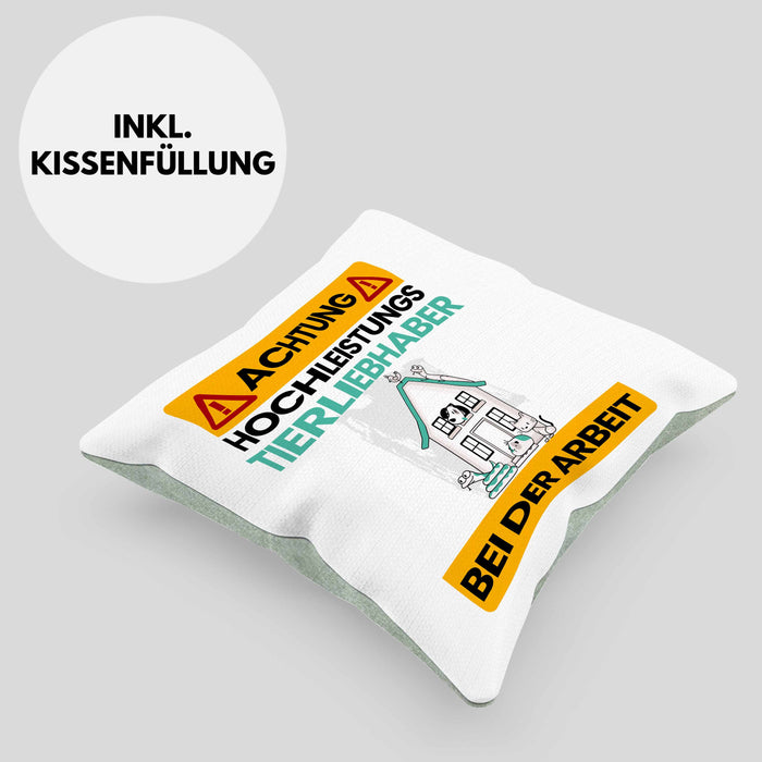 Tierwohlhaber Kissen mit Füllung 40x40 Geschenk Lustiger Spruch Geschenkidee für Tierwohlhaber Achtung Hochleistungs Tierwohlhaber Bei Der Arbeit (Grau) Grün Trendation