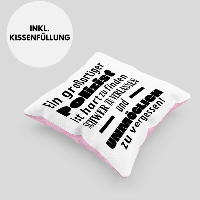 Polizist Abschied Geschenk Kissen mit Füllung 40x40 Abschiedsgeschenk für Polizist Hart Zu Finden Schwer Zu Verlassen (Grau) Rosa Trendation