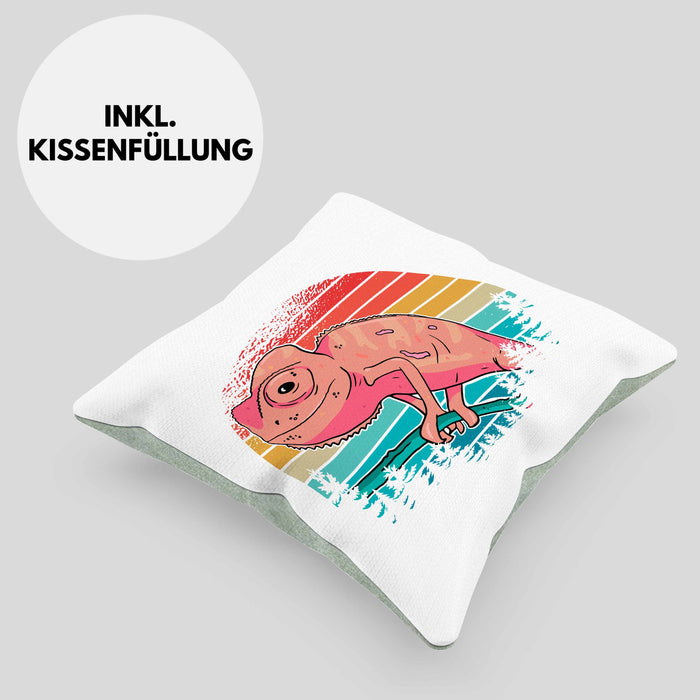 Chamäleon-Besitzer Kissen mit Füllung 40x40 Geschenk Grafik Chamäleon (Grau) Grün Trendation