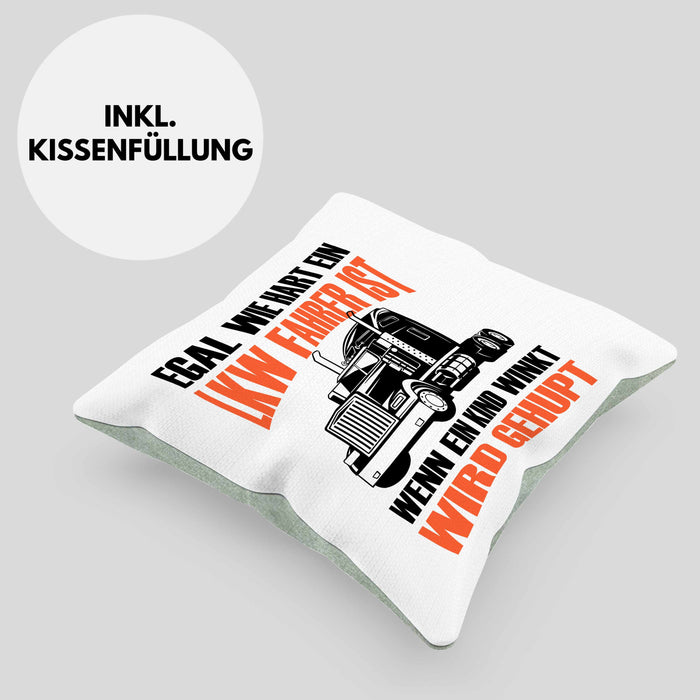 Lustige LKW-Fahrer Kissen mit Füllung 40x40 Geschenk für Truckliebhaber Wenn Ein Kind WInkt Wird Gehupt (Grau) Grün Trendation