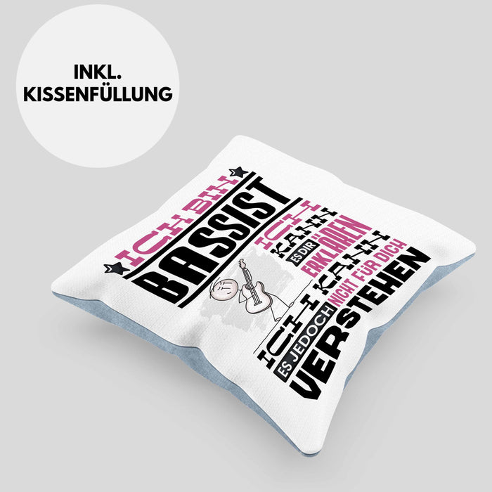 Bassist Geschenk Kaffee-Kissen mit Füllung 40x40 Geschenkidee für Bassist Ich Bin Bassist Ich Kann Es Dir Erklären Jedoch Nicht Für Dich Verstehen Spruch Lustig (Grau) Blau Trendation