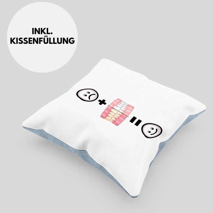 Zahnazt Kissen mit Füllung 40x40 Geschenk für Zahnärztin Zahnmedizinische Fachangestellte Lustige Geschenkidee :( + Weiße Zähne = :) (Grau) Blau Trendation