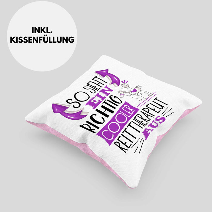 So Sieht Ein Richtig Cooler Reittherapeut Aus Kissen mit Füllung 40x40 Geschenk für Reittherapie Geschenkidee Spruch (Grau) Rosa Trendation