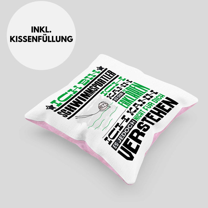 Schwimmsportler Geschenk Kaffee-Kissen mit Füllung 40x40 Geschenkidee für Schwimmsportler Ich Bin Schwimmsportler Ich Kann Es Dir Erklären Jedoch Nicht Für Dich Verstehen Spruch Lustig (Grau) Rosa Trendation