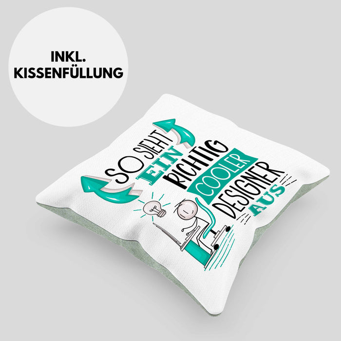 Designer Kissen mit Füllung 40x40 Geschenk So Sieht Ein RIchtig Cooler Designer Aus Geschenkidee Lustiger Spruch Geburtstag (Grau) Grün Trendation