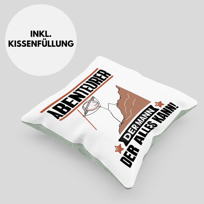 Abenteurer Kissen mit Füllung 40x40 Geschenk für Abenteurer Der Mann Der Alles Kann Geschenkidee zum Geburtstag (Grau) Grün Trendation