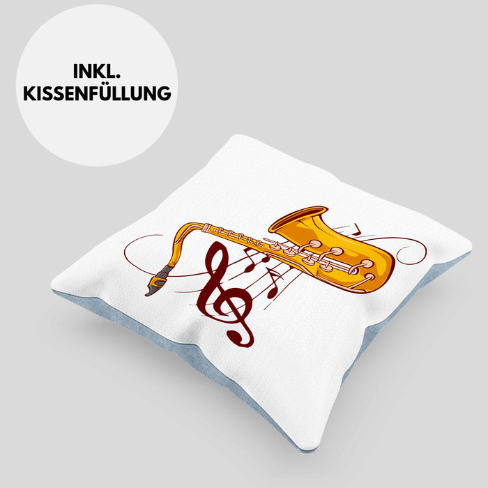 Lustige Saxofon-Kissen mit Füllung 40x40 Geschenk Saxofonspieler Geschenkidee (Grau) Blau Trendation