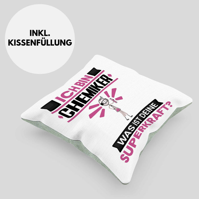 Chemiker Kissen mit Füllung 40x40 Geschenk für Chemiker Geburtstag Lustiger Spruch Was Ist Deine Superkraft (Grau) Grün Trendation