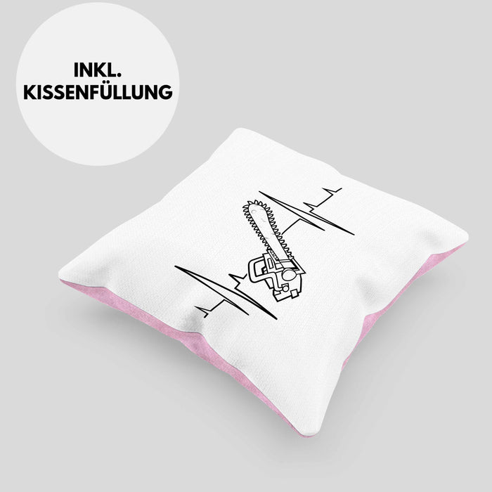 Kettensäge Herzschlag Kissen mit Füllung 40x40 Waldarbeiter Geschenk Lustige Geschenkidee Forstarbeiter (Grau) Rosa Trendation