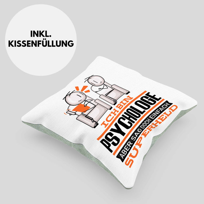 Psychologe Geschenk Kissen mit Füllung 40x40 Ich Bin Psychologe Aber Sag Doch Einfach Superheld Lustige Geschenkdiee für Psychologe (Grau) Grün Trendation