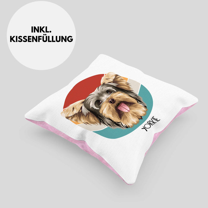Yorkie Besitzer Kissen mit Füllung 40x40 Geschenk Lustiger Spruch Geschenkidee Yorkie Mama Papa (Grau) Rosa Trendation