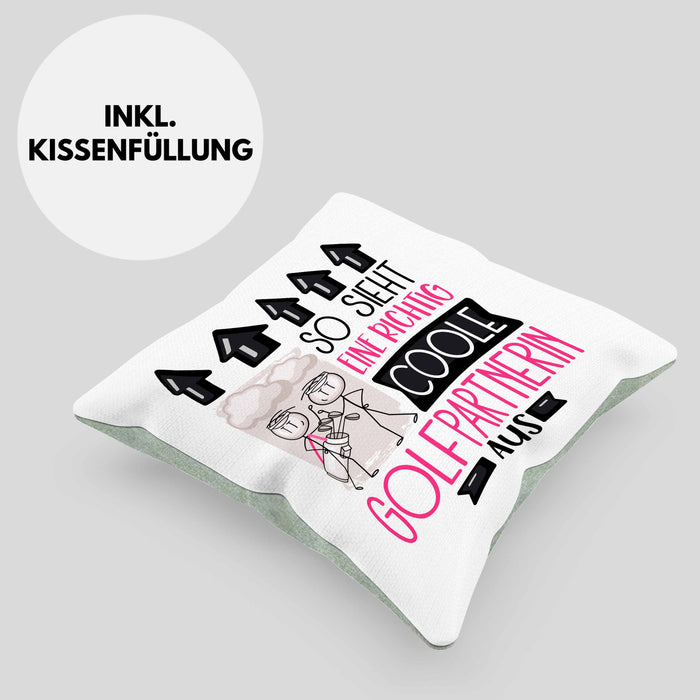 Golfpartnerin Geschenk Kissen mit Füllung 40x40 Lustig Geschenkidee für Golfpartnerin Geburtstag So Sieht Eine Richtig Coole Golfpartnerin Aus Frauen Spruch Golf Golferin (Grau) Grün Trendation