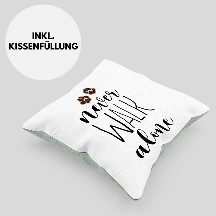 Never Walk Alone Kissen mit Füllung 40x40 Geschenk Hundebesitzer Frauchen Herrchen Geschenkidee (Grau) Grün Trendation