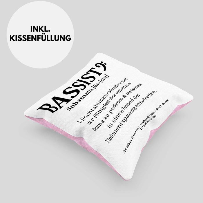 Bassist Kissen mit Füllung 40x40 Geschenk Bass-Spieler Geschenkidee Bassist Definition (Grau) Rosa Trendation