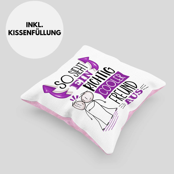 Bester Freund Kissen mit Füllung 40x40 Geschenk So Sieht Ein RIchtig Cooler Bester Freund Aus Geschenkidee Lustiger Spruch Geburtstag BFF (Grau) Rosa Trendation