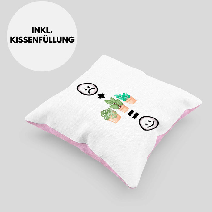 Pflanzen Kissen mit Füllung 40x40 Geschenk für Pflanzen-Liebhaber Grüner Daumen Geburtstag Lustige Geschenkidee :( + Pflanzen+ = :) (Grau) Rosa Trendation