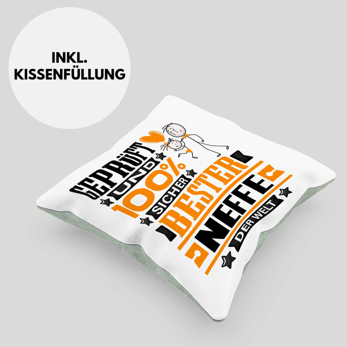 Neffe Geschenk Lustiger Spruch für Neffe Geschenkidee Bester Neffe Der WeltKissen mit Füllung 40x40 (Grau) Grün Trendation