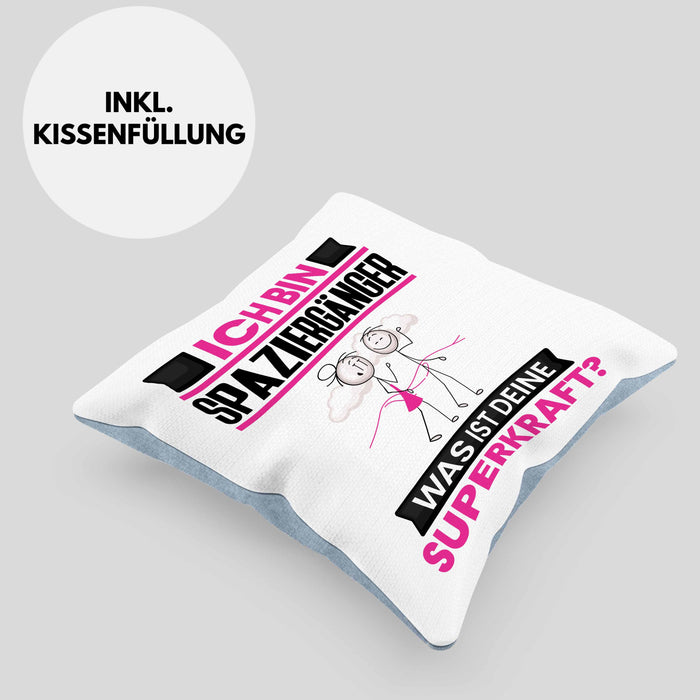 Spaziergänger Kissen mit Füllung 40x40 Geschenk für Spaziergänger Geburtstag Lustiger Spruch Was Ist Deine Superkraft (Grau) Blau Trendation