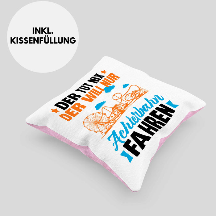 Achterbahn Kissen mit Füllung 40x40 Geschenk Der Tut Nix Der Will Nur Achterbahn Fahren Geschenkidee Erlebnispark (Grau) Rosa Trendation
