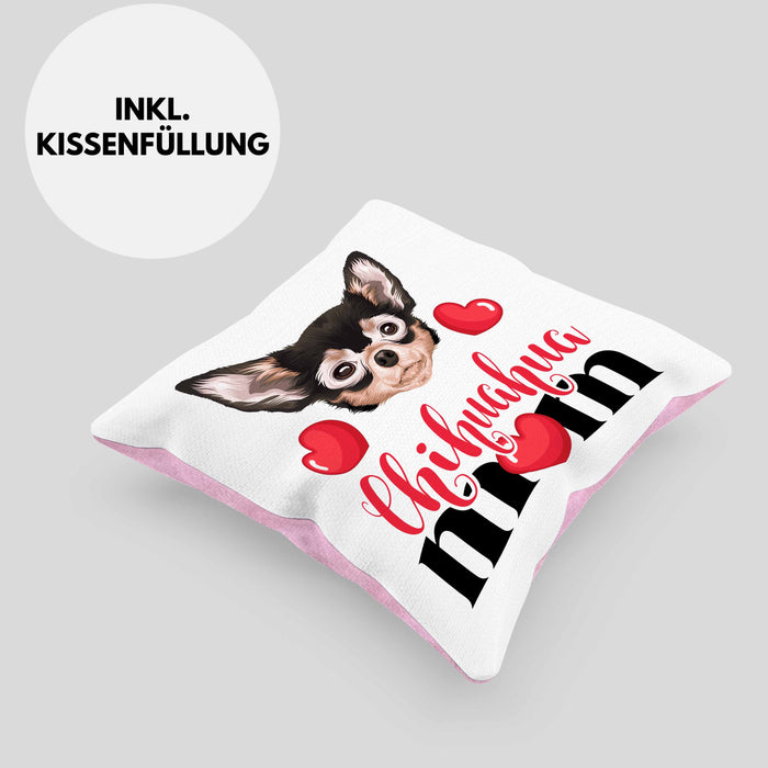 Chihuahua Besitzer Mom Mama Kissen mit Füllung 40x40 Geschenk Lustiger Spruch Geschenkidee Chihuahua Besitzerin (Grau) Rosa Trendation
