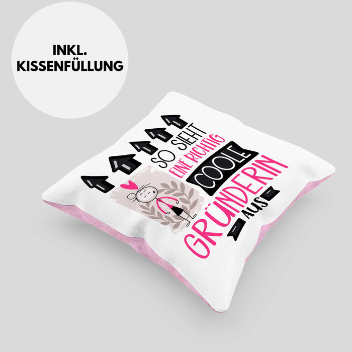 Gründerin Geschenk Kissen mit Füllung 40x40 Lustig Geschenkidee für Gründerin Geburtstag So Sieht Eine Richtig Coole Gründerin Aus Frauen Spruch (Grau) Rosa Trendation
