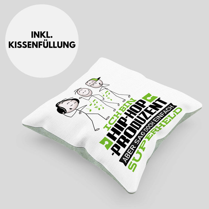 Hip-Hop-Produzent Geschenk Kissen mit Füllung 40x40 Ich Bin Hip-Hop-Produzent Aber Sag Doch Einfach Superheld Lustige Geschenkdiee für Hip-Hop-Produzent (Grau) Grün Trendation