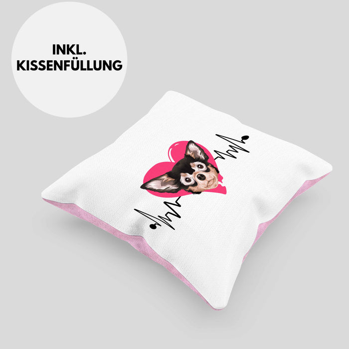 Chihuahua Besitzer Kissen mit Füllung 40x40 Geschenk Lustiger Spruch Geschenkidee Herzschlag XXXX (Grau) Rosa Trendation