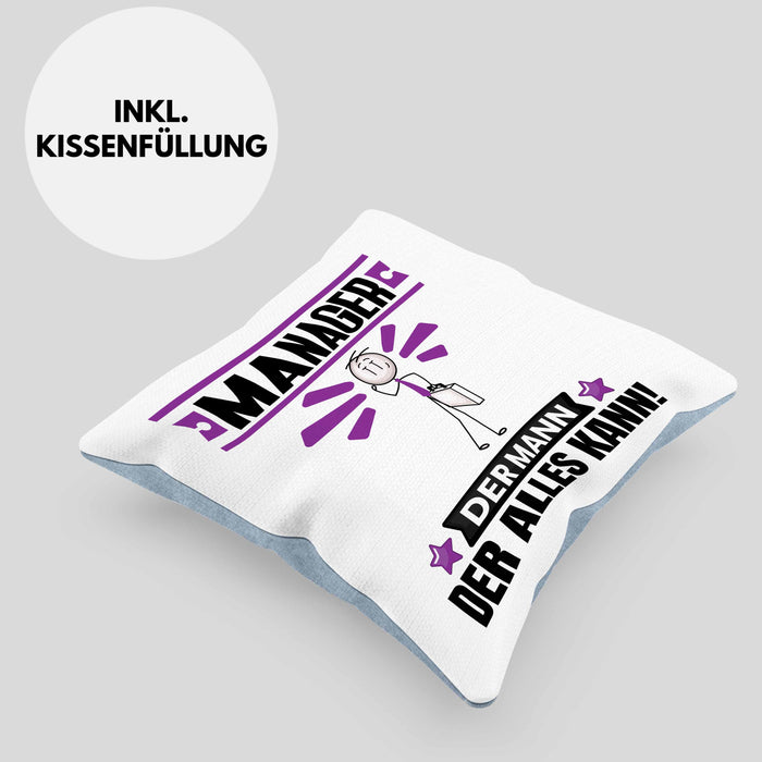 Manager Kissen mit Füllung 40x40 Geschenk für Manager Der Mann Der Alles Kann Geschenkidee zum Geburtstag (Grau) Blau Trendation