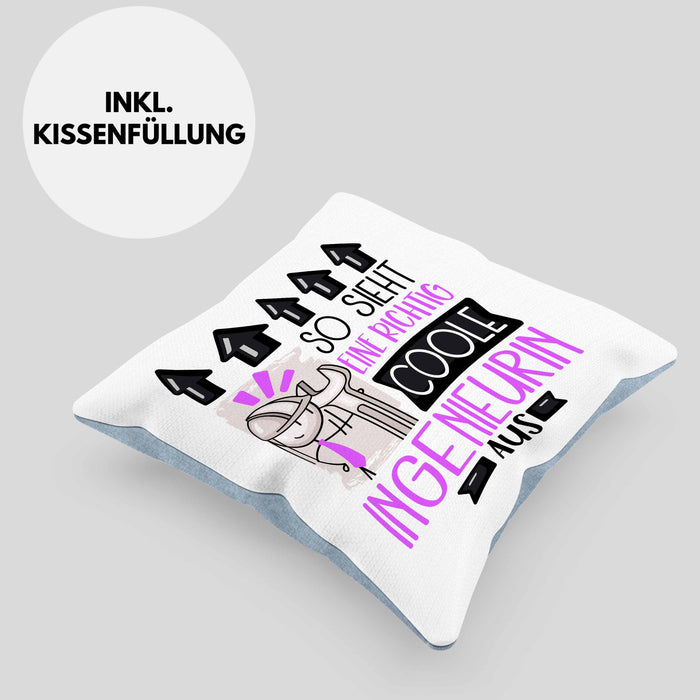 Ingenieurin Geschenk Kissen mit Füllung 40x40 Lustig Geschenkidee für Ingenieurin Geburtstag So Sieht Eine Richtig Coole Ingenieurin Aus Frauen Spruch (Grau) Blau Trendation