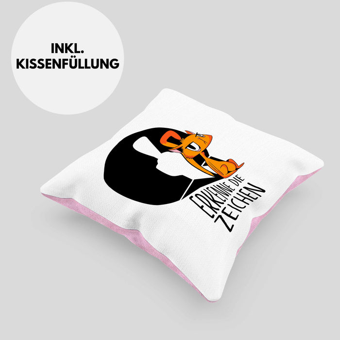 Kissen mit Füllung 40x40 mit Katzenmotiv - Erkenne die Zeichen Geschenk Spruch Geschenkidee (Grau) Rosa Trendation