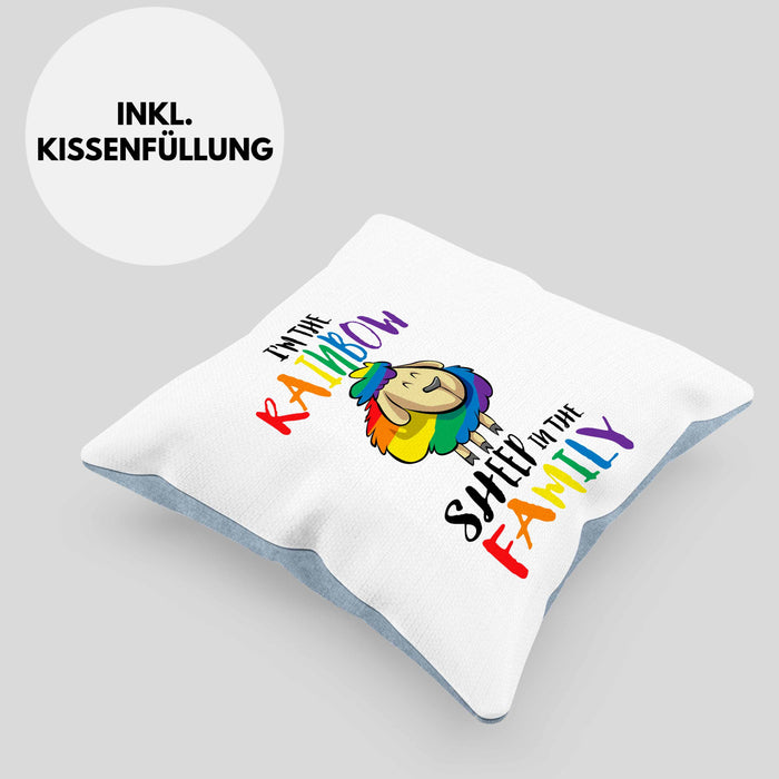 Lustige LGBTQ-Kissen mit Füllung 40x40 mit dem Spruch "I'm The Rainbow Sheep In The Family" Schwule Lesben (Grau) Blau Trendation