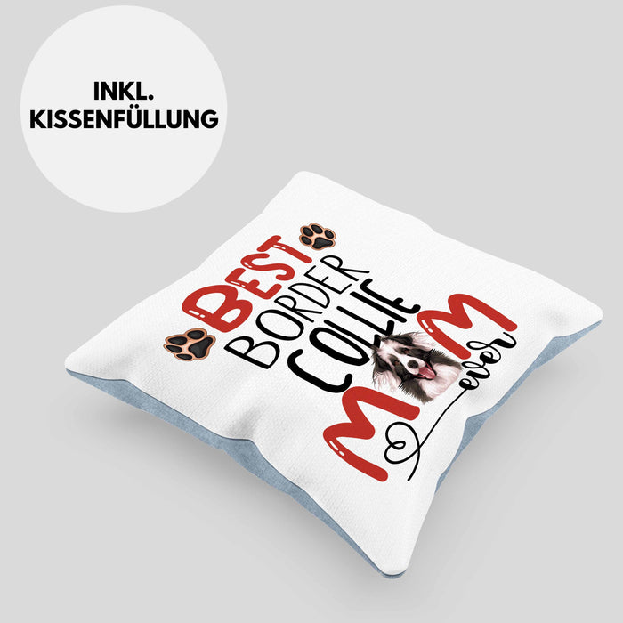 Border Collies Mom Besitzerin Kissen mit Füllung 40x40 Geschenk Lustiger Spruch Geschenkidee Besitzerin Border Collies Mama (Grau) Blau Trendation