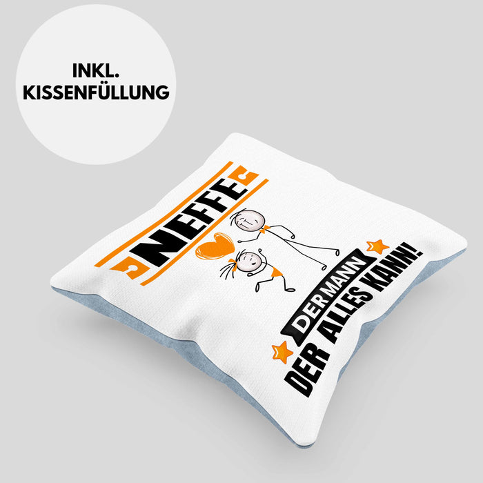 Neffe Kissen mit Füllung 40x40 Geschenk für Neffe Der Mann Der Alles Kann Geschenkidee zum Geburtstag (Grau) Blau Trendation