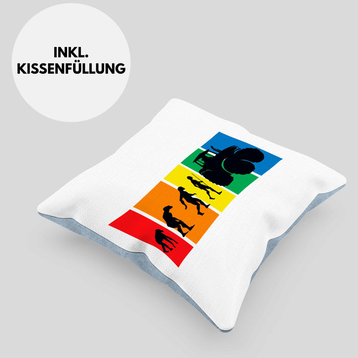 Lustige Traktor Kissen mit Füllung 40x40 Geschenk für Bauer Landwirt Evolution Grafik (Grau) Blau Trendation