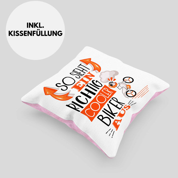 Biker Kissen mit Füllung 40x40 Geschenk So Sieht Ein RIchtig Cooler Biker Aus Geschenkidee Lustiger Spruch Geburtstag (Grau) Rosa Trendation