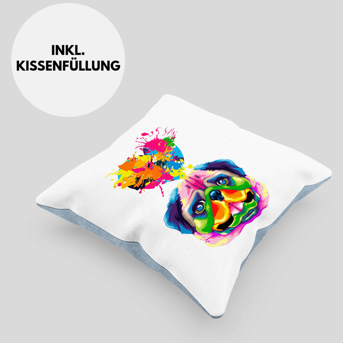 Mops Herz Farbe Besitzer Kissen mit Füllung 40x40 Geschenk Lustiger Spruch Geschenkidee Mops Liebhaber (Grau) Blau Trendation
