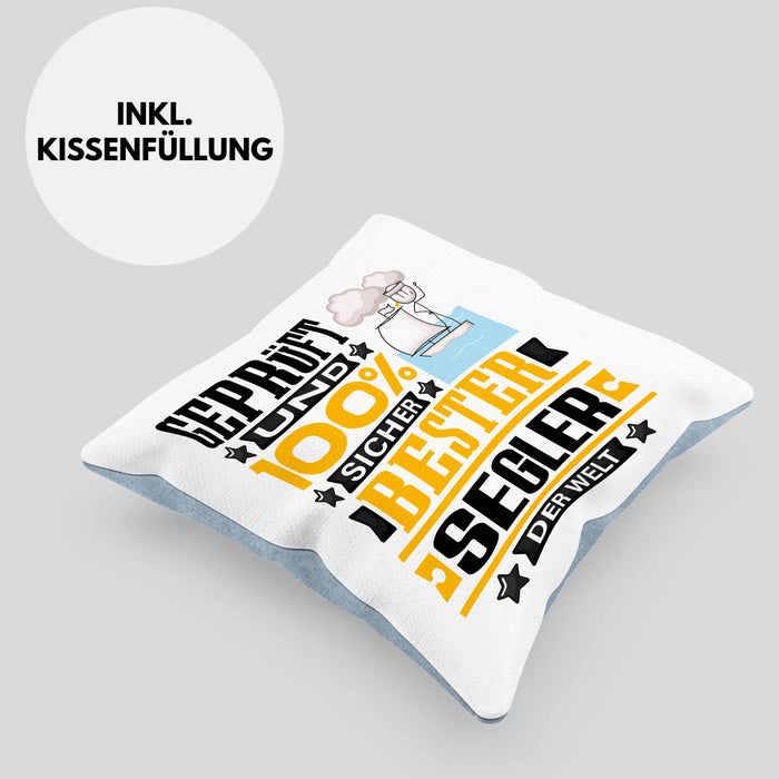 Segler Geschenk Lustiger Spruch für Segler Geschenkidee Bester Segler Der WeltKissen mit Füllung 40x40 (Grau) Blau Trendation