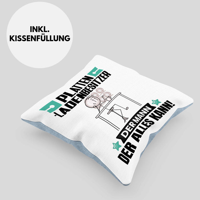 Plattenladenbesitzer Kissen mit Füllung 40x40 Geschenk für Plattenladenbesitzer Der Mann Der Alles Kann Geschenkidee zum Geburtstag (Grau) Blau Trendation