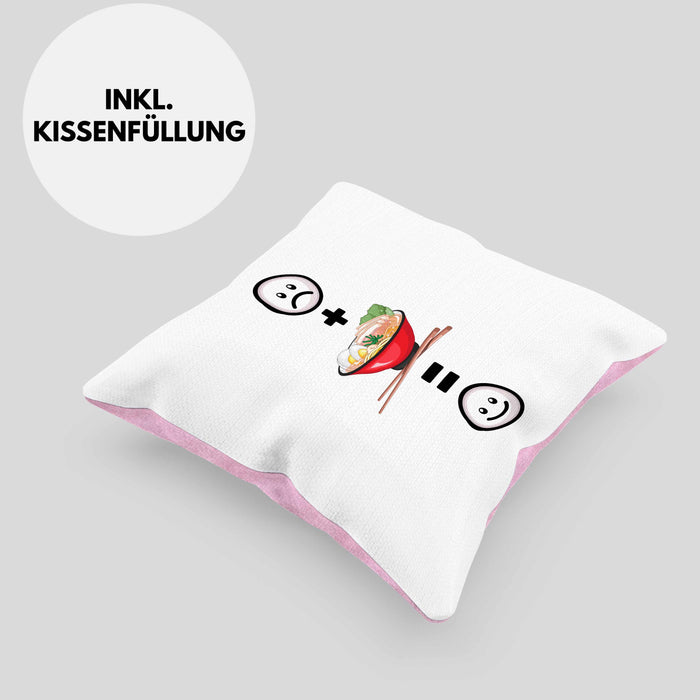 Ramen Kissen mit Füllung 40x40 Geschenk für Ramen Liebhaber Asiatisch :( + Ramen = :) Lustige Geschenkidee Geburtstag (Grau) Rosa Trendation