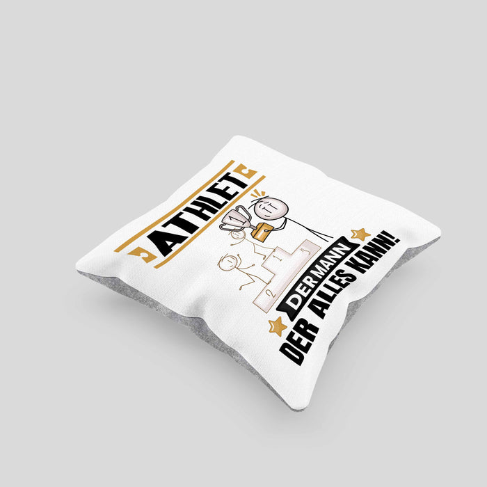 Athlet Kissen mit Füllung 40x40 Geschenk für Athlet Der Mann Der Alles Kann Geschenkidee zum Geburtstag (Grau) Grau Trendation