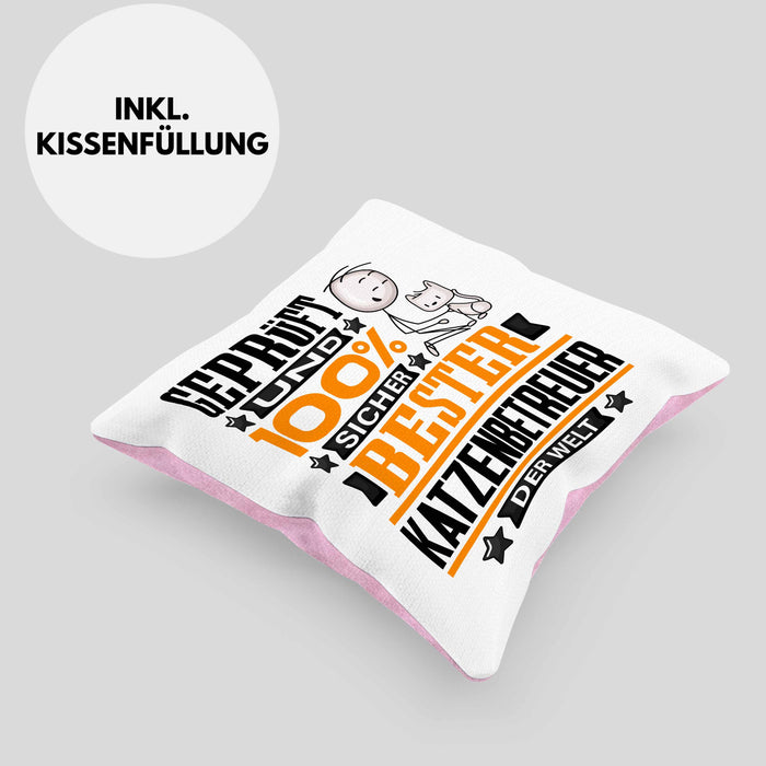 Katzenbetreuer Geschenk Lustiger Spruch für Katzenbetreuer Geschenkidee Bester Katzenbetreuer Der WeltKissen mit Füllung 40x40 (Grau) Rosa Trendation