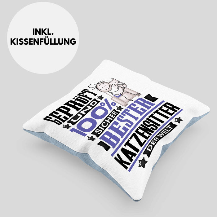 Katzensitter Geschenk Lustiger Spruch für Katzensitter Geschenkidee Bester Katzensitter Der WeltKissen mit Füllung 40x40 (Grau) Blau Trendation